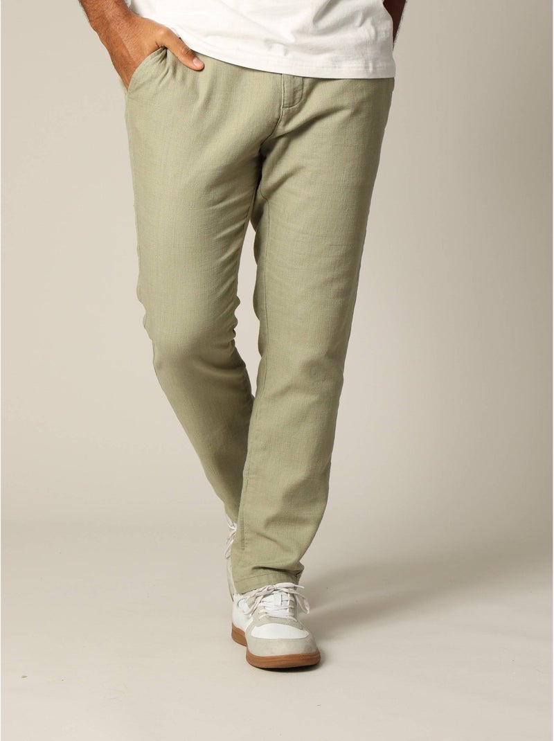 Pantalon standard en coton dobby avec braguette fermeture à glissière 'Deeluxe' Vert clair - Kiabi