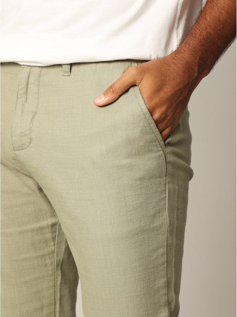 Pantalon standard en coton dobby avec braguette fermeture à glissière 'Deeluxe' Vert clair - Kiabi