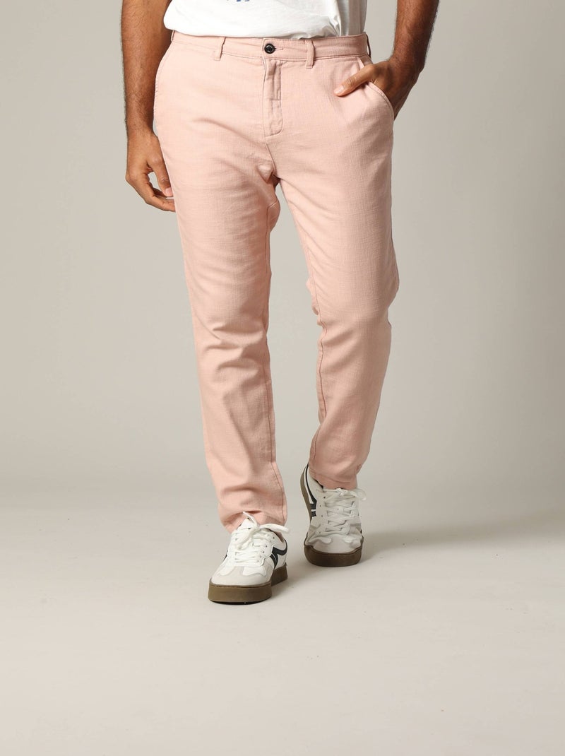 Pantalon standard en coton dobby avec braguette fermeture à glissière 'Deeluxe' Vieux rose - Kiabi