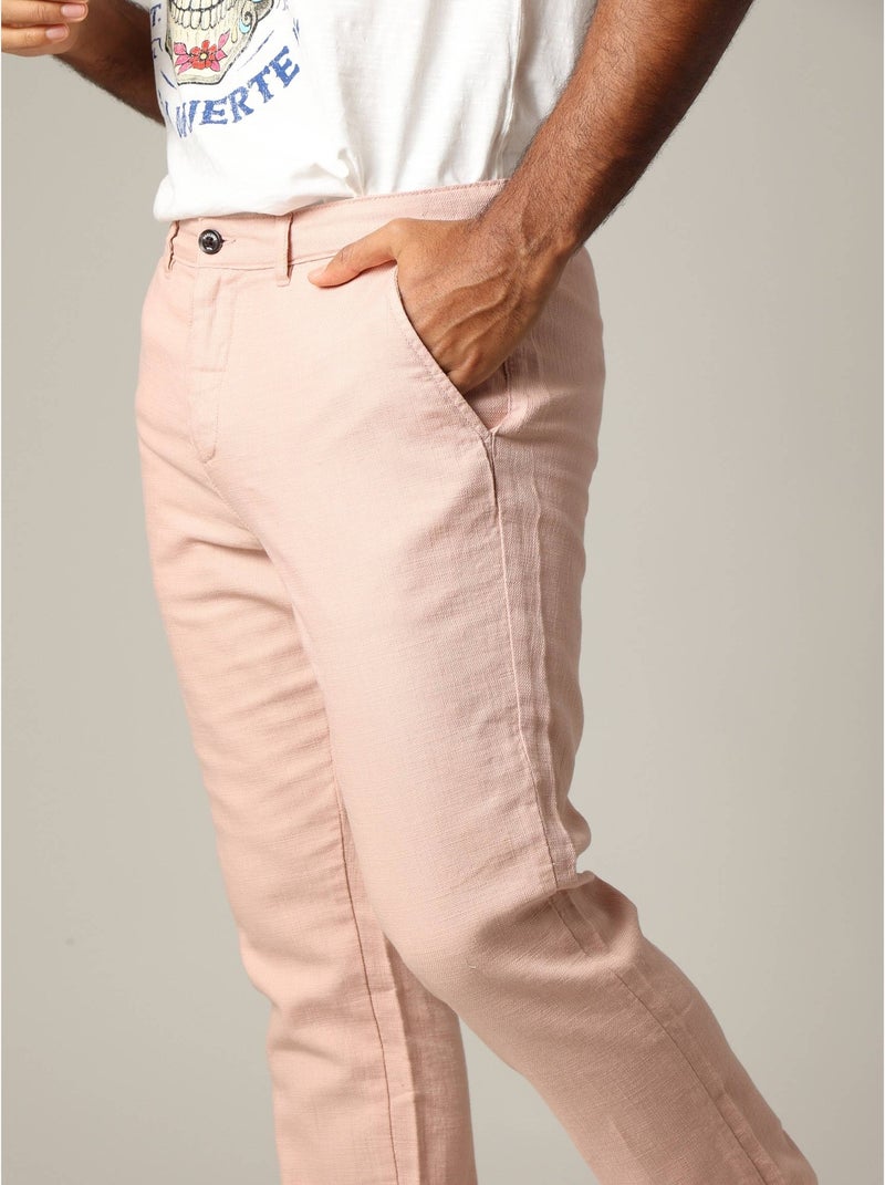 Pantalon standard en coton dobby avec braguette fermeture à glissière 'Deeluxe' Vieux rose - Kiabi
