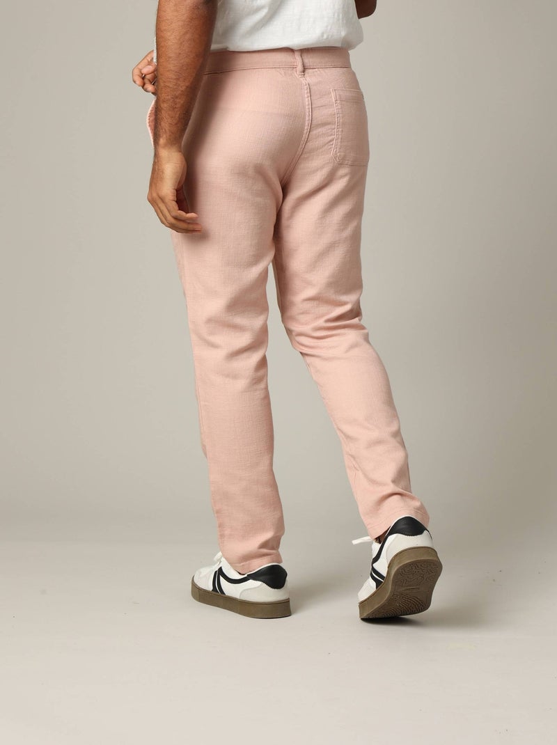 Pantalon standard en coton dobby avec braguette fermeture à glissière 'Deeluxe' Vieux rose - Kiabi