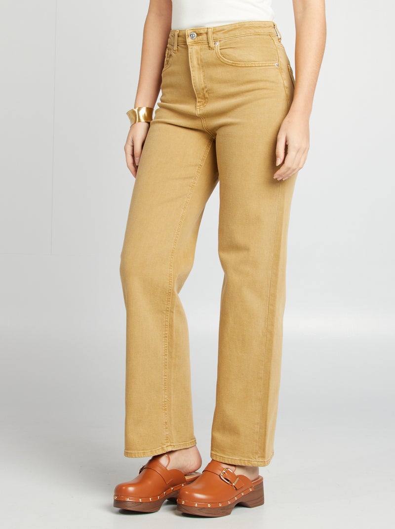 Pantalon straight en coton stretch Camel - Kiabi
