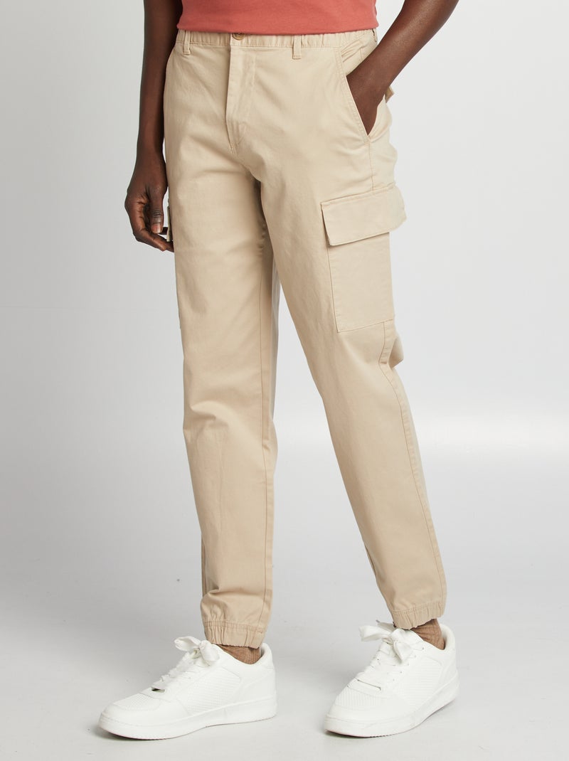Pantalon stretch multipoches Beige - Kiabi