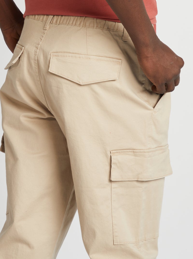 Pantalon stretch multipoches Beige - Kiabi