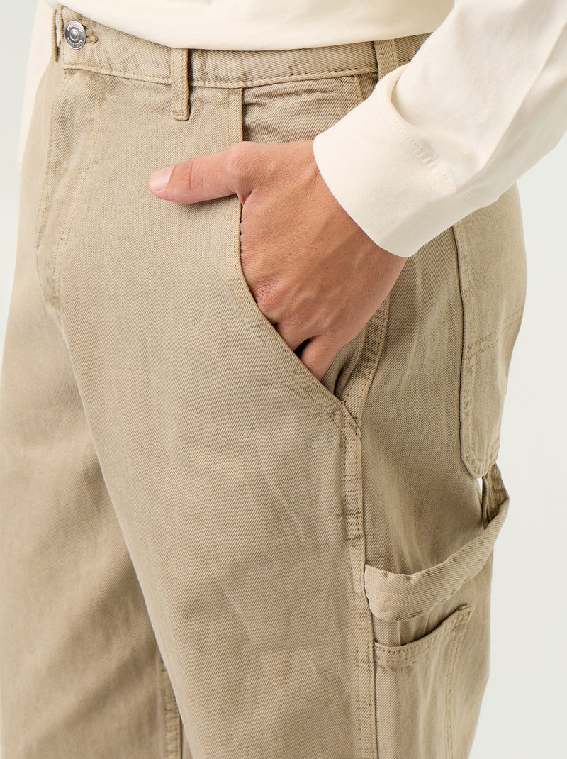 Pantalon style carpenter en denim Beige - Kiabi