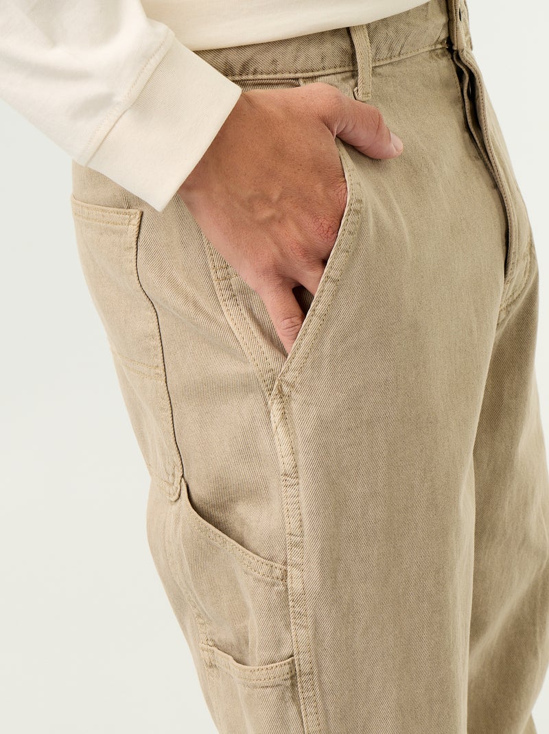 Pantalon style carpenter en denim Beige - Kiabi