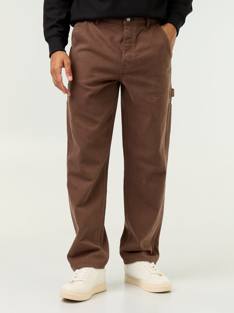 Pantalon style carpenter en denim Marron - Kiabi