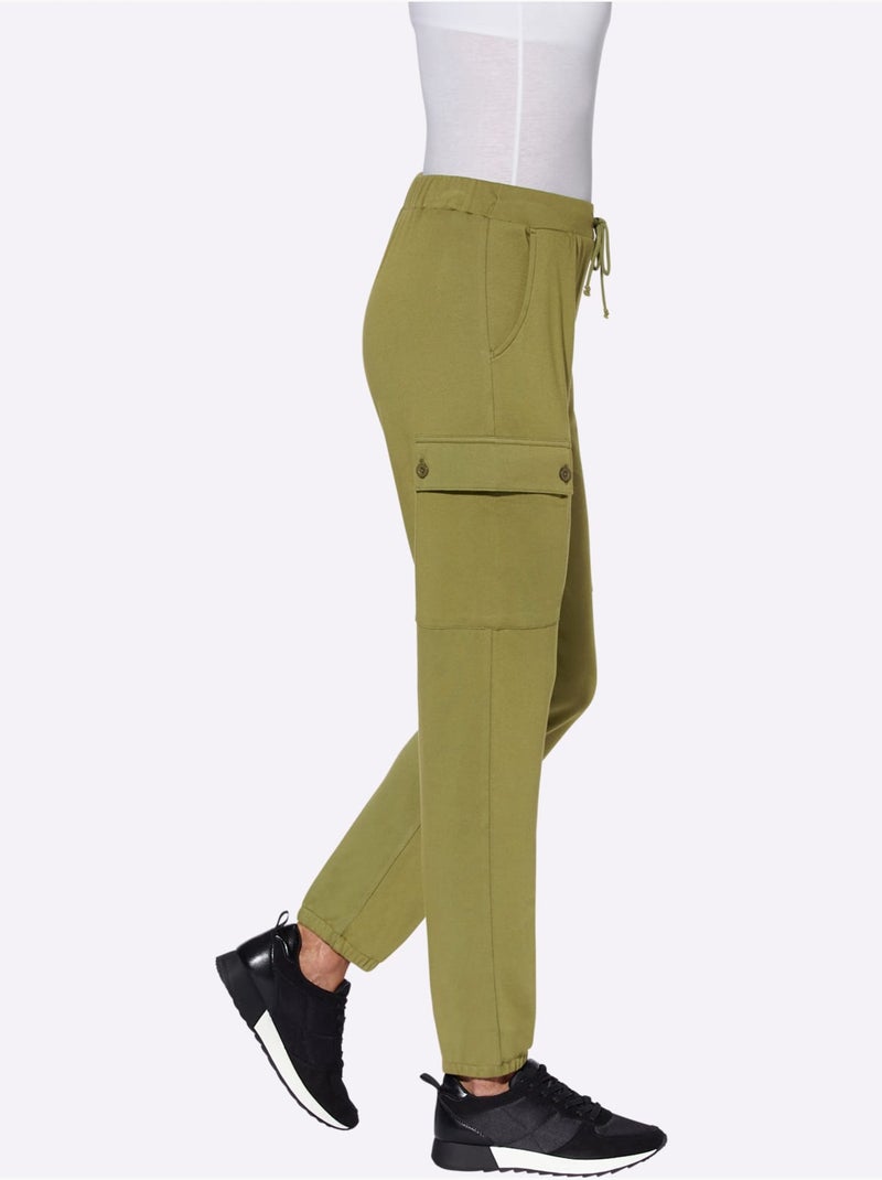 Pantalon sweat avec poches plaquées et taille élastiquée - taille standard - moda vilona Vert olive - Kiabi