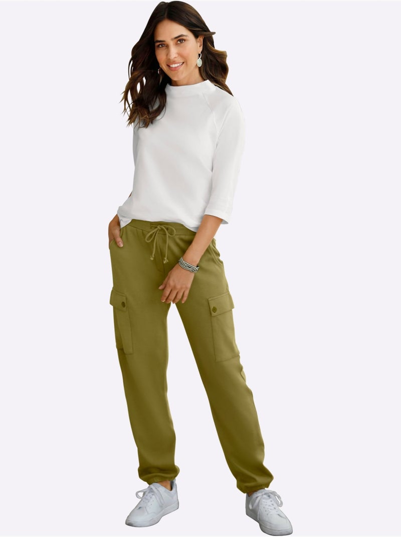 Pantalon sweat avec poches plaquées et taille élastiquée - taille standard - moda vilona Vert olive - Kiabi