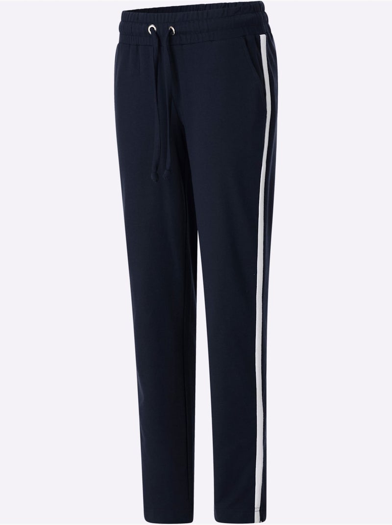Pantalon sweat ceinture élastique, coulisse et lien à nouer - taille courte - moda vilona Bleu marine - Kiabi