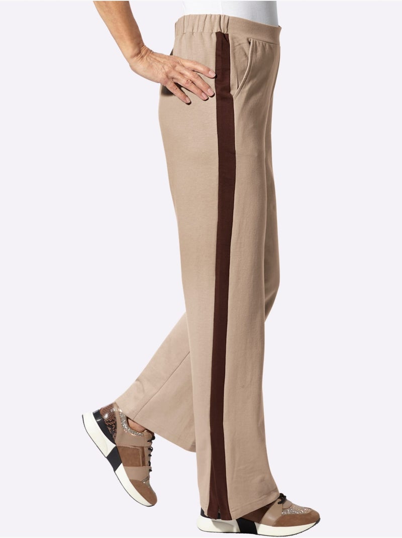 Pantalon Sweat Rayures Galon Tendance - Taille Courte - Moda Vilona Beige argile - Kiabi