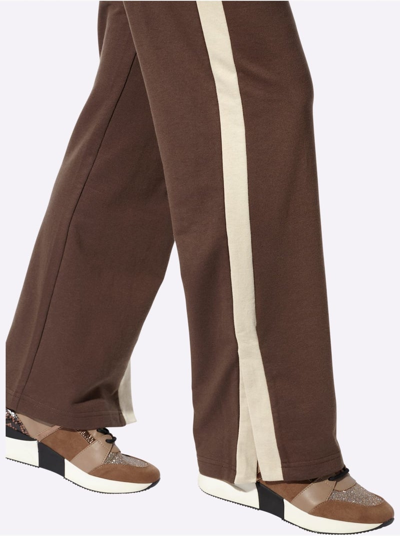 Pantalon Sweat Rayures Galon Tendance - Taille Courte - Moda Vilona Marron/Choco - Kiabi