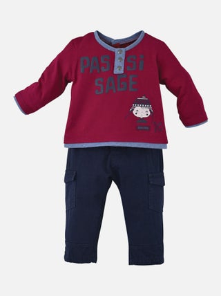 PANTALON + T-SHIRT BEBE MARINE/ROUGE