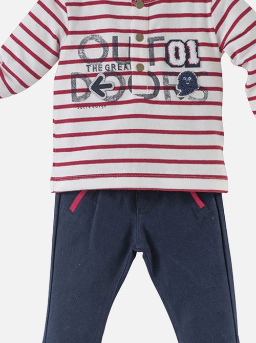 PANTALON + T-SHIRT GARCON BLEU/RAYE ROUGE - Kiabi