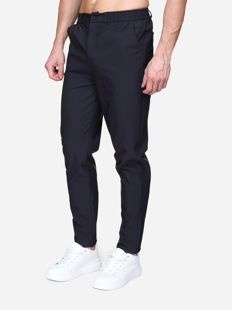 Pantalon taille elastique à bouton Bleu foncé - Kiabi