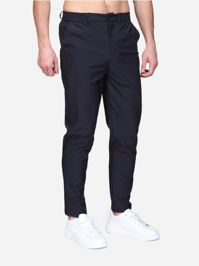 Pantalon taille elastique à bouton Bleu foncé - Kiabi