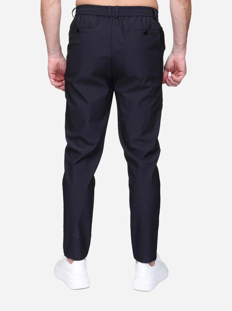 Pantalon taille elastique à bouton Bleu foncé - Kiabi