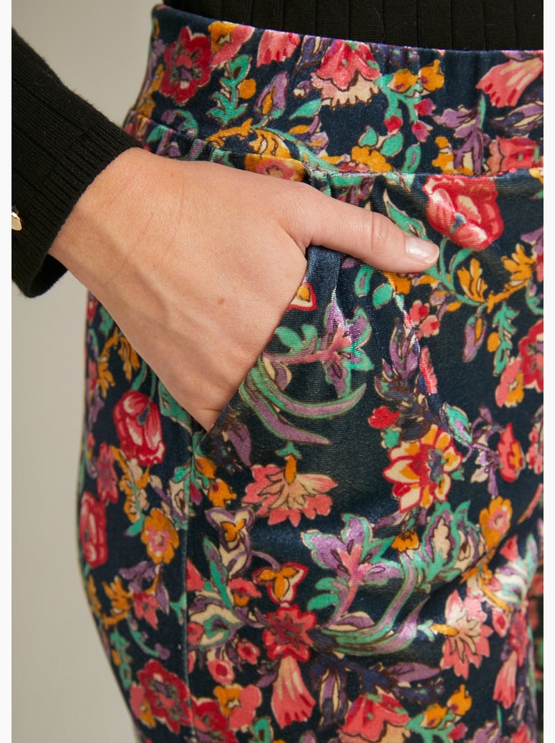 Pantalon taille élastiquée velours ras - Afibel Bleu Rose - Kiabi