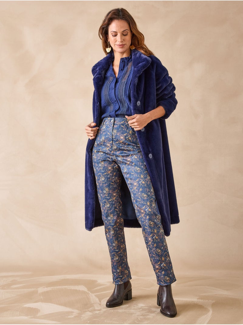 Pantalon taille haute 5 poches - DAXON Bleu Multicolore - Kiabi