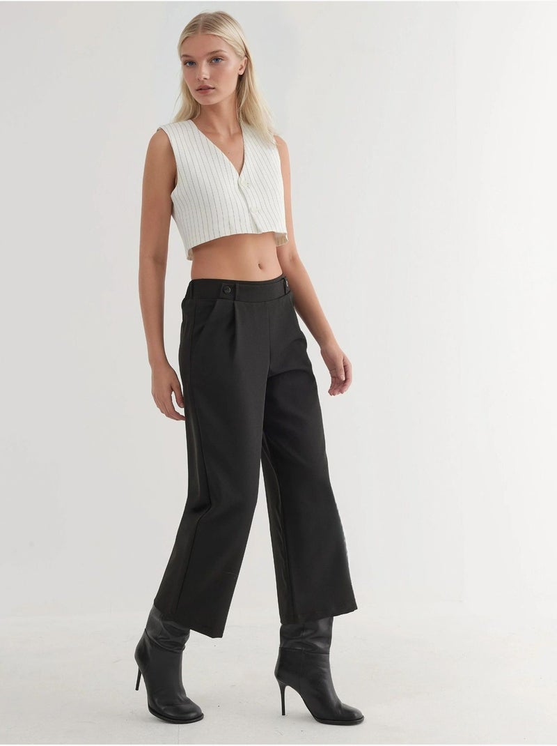 Pantalon taille haute à boutons Noir - Kiabi