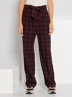 Pantalon taille haute à carreaux - Kiabi