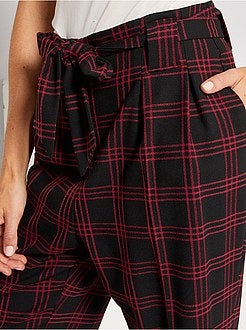 Pantalon taille haute à carreaux - Kiabi