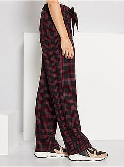 Pantalon taille haute à carreaux - Kiabi