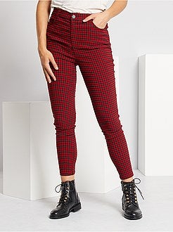 Pantalon taille haute à carreaux - Kiabi