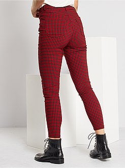 Pantalon taille haute à carreaux - Kiabi