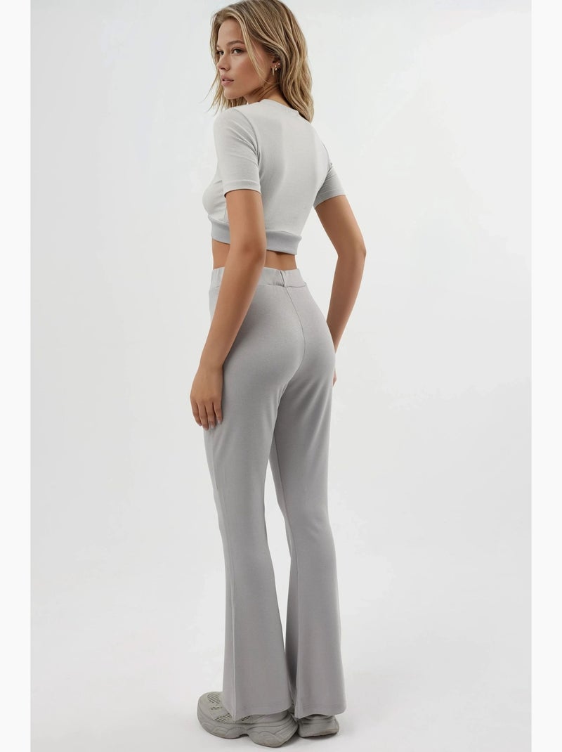 Pantalon taille haute à jambes évasées hiccup Gris clair - Kiabi