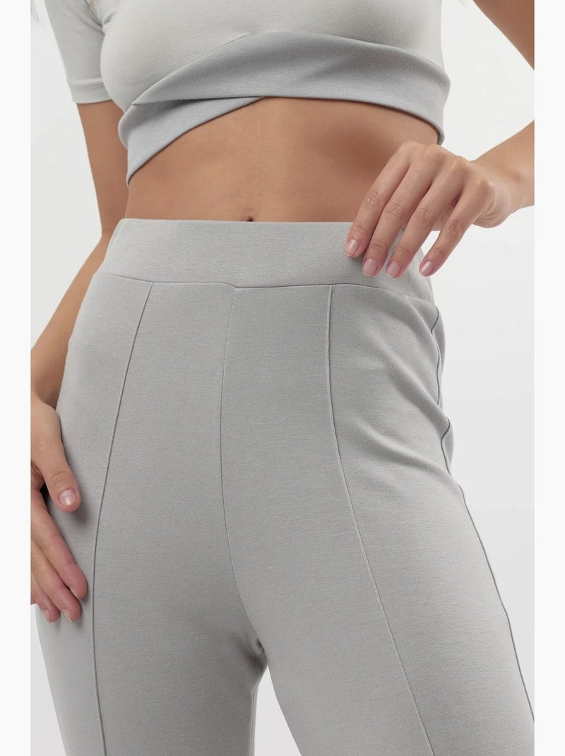 Pantalon taille haute à jambes évasées hiccup Gris clair - Kiabi