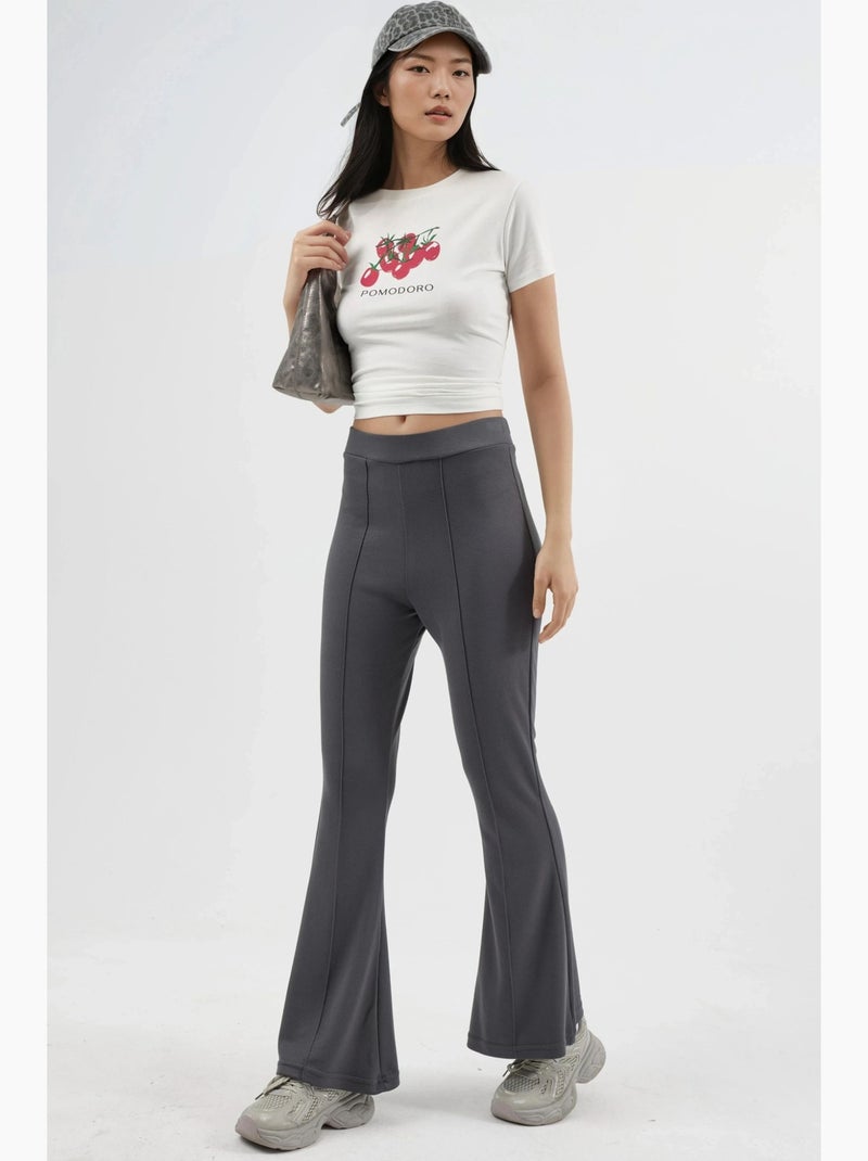 Pantalon taille haute à jambes évasées hiccup Gris - Kiabi