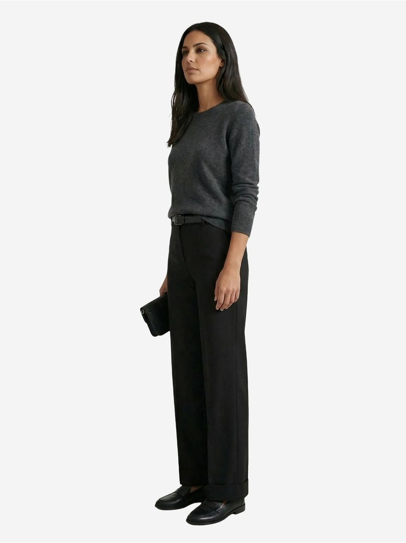 Pantalon taille haute à jambes larges avec ceinture my fashion Noir - Kiabi