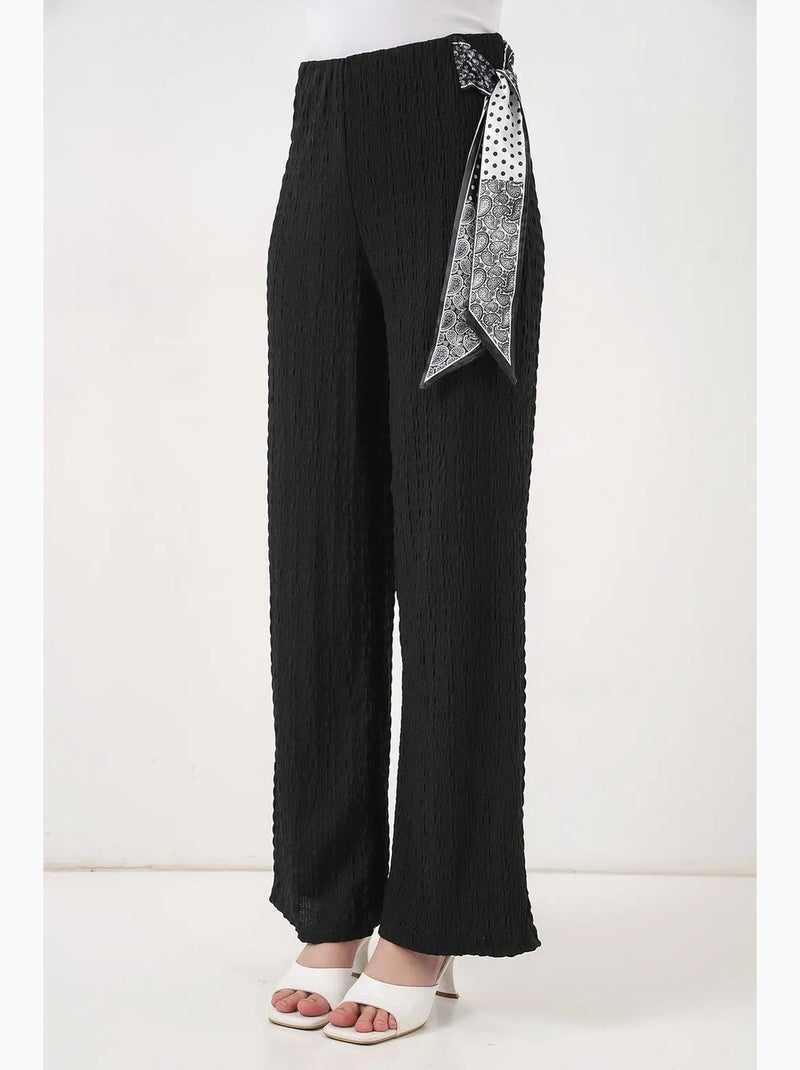 Pantalon taille haute à jambes larges avec détail de nœud bdart Noir - Kiabi