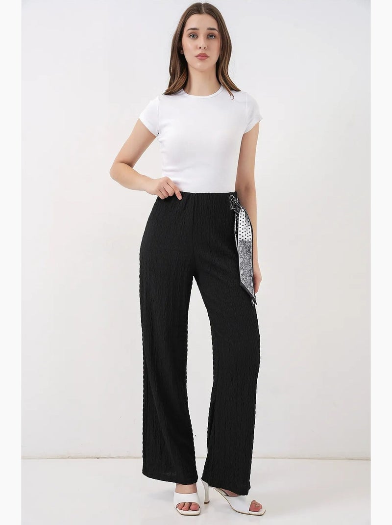Pantalon taille haute à jambes larges avec détail de nœud bdart Noir - Kiabi