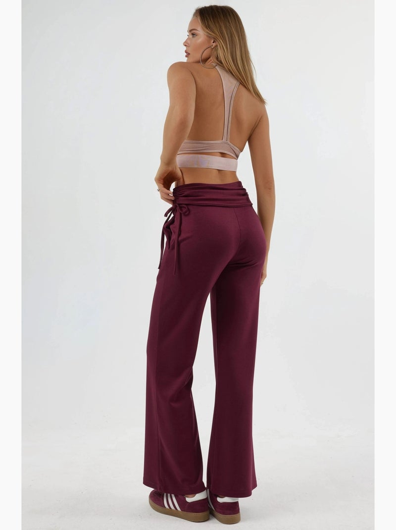Pantalon taille haute à jambes larges avec détails à volants hiccup Rouge bordeaux - Kiabi