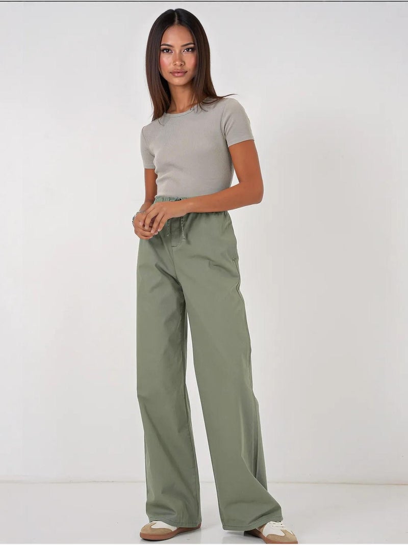 Pantalon taille haute à jambes larges bdart Vert pastel - Kiabi