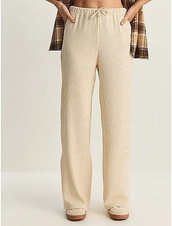 Pantalon taille haute à jambes larges en seersucker lucci