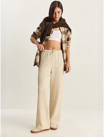 Pantalon taille haute à jambes larges en seersucker lucci