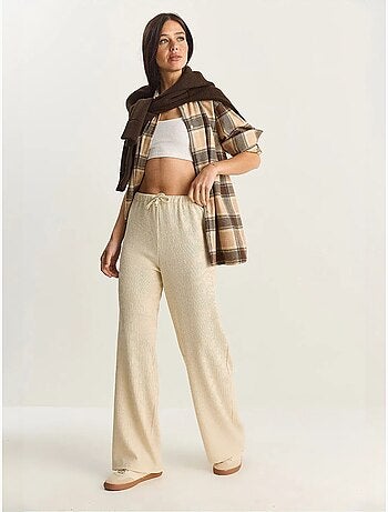 Pantalon taille haute à jambes larges en seersucker lucci