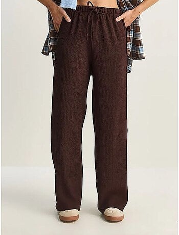 Pantalon taille haute à jambes larges en seersucker lucci
