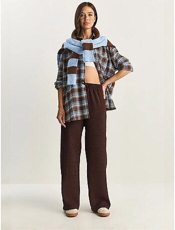Pantalon taille haute à jambes larges en seersucker lucci