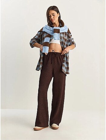 Pantalon taille haute à jambes larges en seersucker lucci
