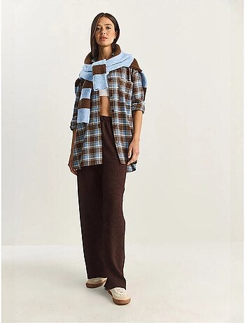 Pantalon taille haute à jambes larges en seersucker lucci