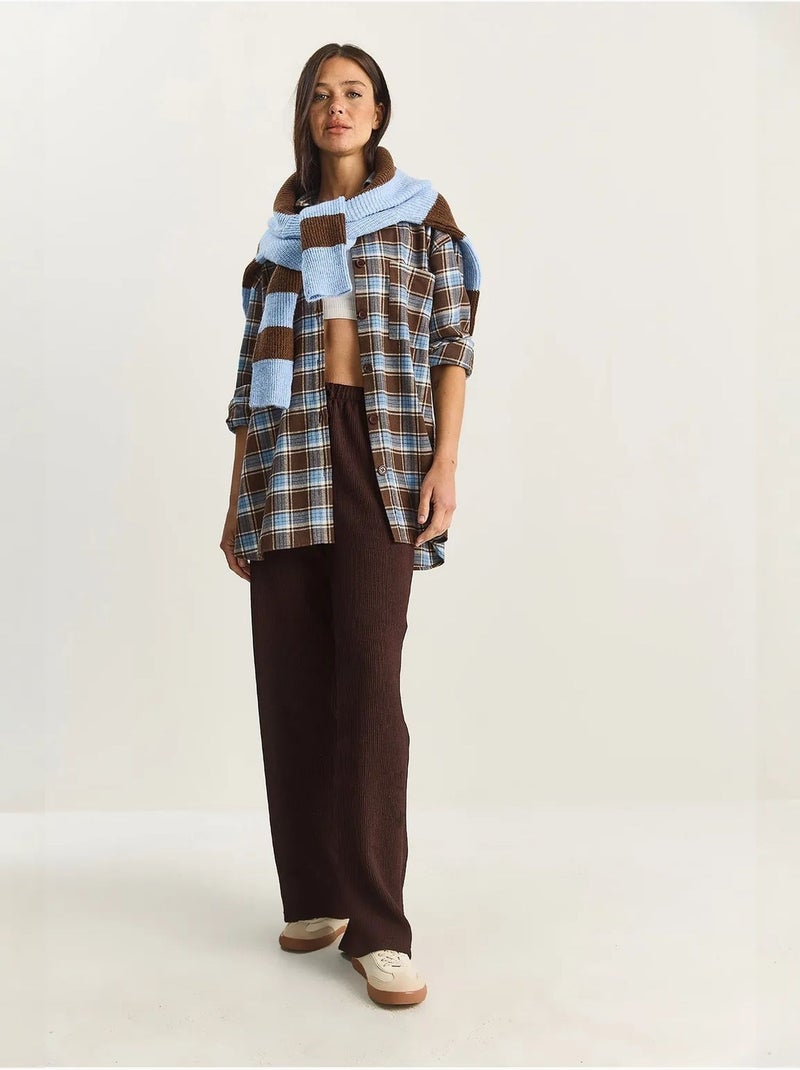 Pantalon taille haute à jambes larges en seersucker lucci Marron chocolat - Kiabi