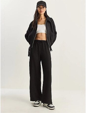 Pantalon taille haute à jambes larges en seersucker lucci