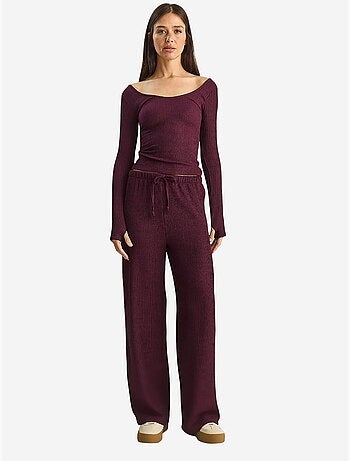 Pantalon taille haute à jambes larges en seersucker lucci