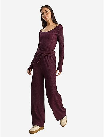 Pantalon taille haute à jambes larges en seersucker lucci