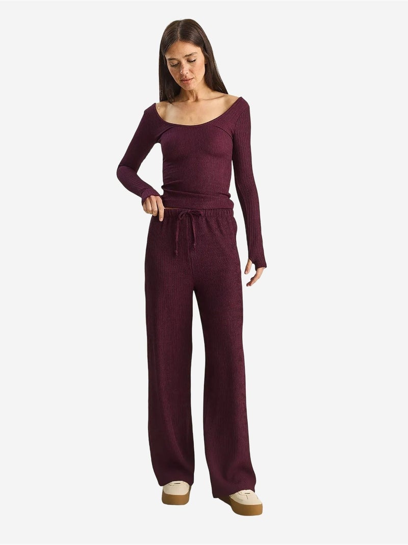 Pantalon taille haute à jambes larges en seersucker lucci Rouge bordeaux - Kiabi