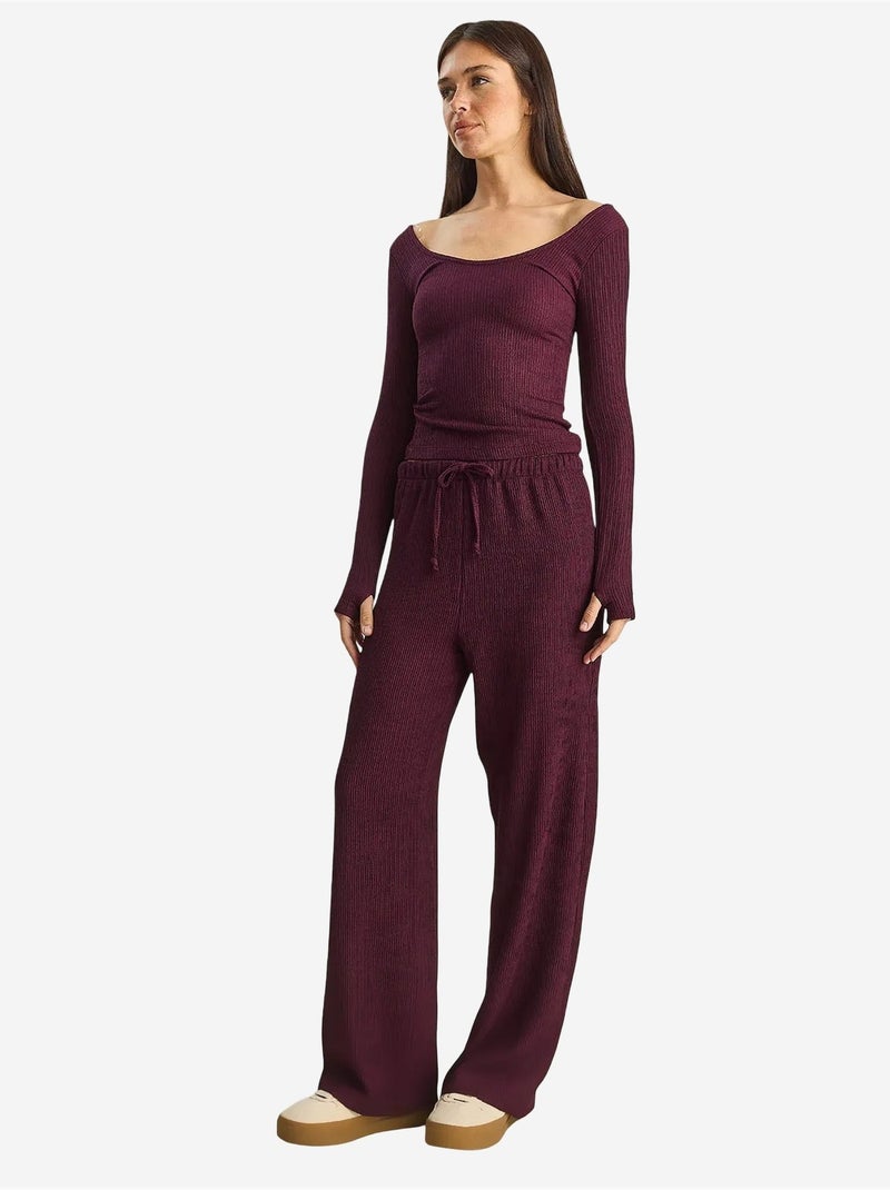 Pantalon taille haute à jambes larges en seersucker lucci Rouge bordeaux - Kiabi